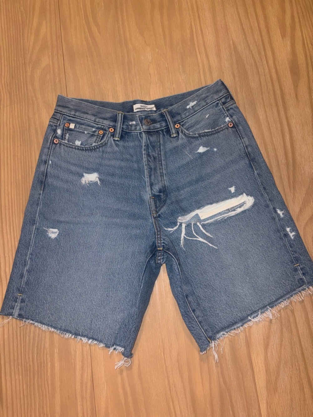 American Eagle Baggy Bermuda Denim Shorts Distressed Size 27
